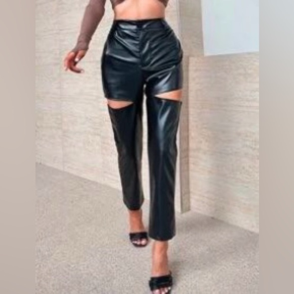 Shein Black Cut-Out Leather Pants